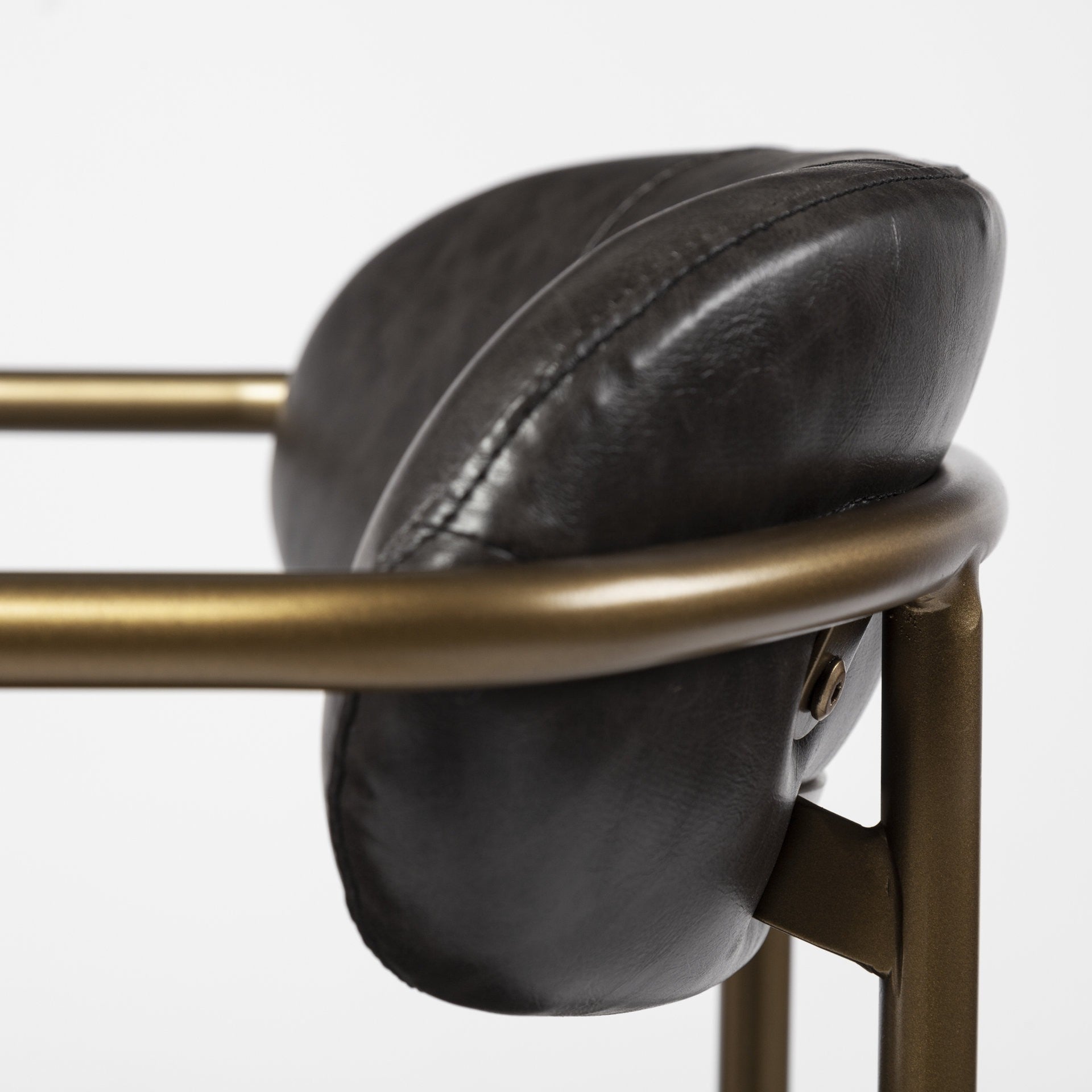 30" Brown And Gold Faux Leather And Steel Bar Height Bar Chair-Bar Chairs-DECOROLALA