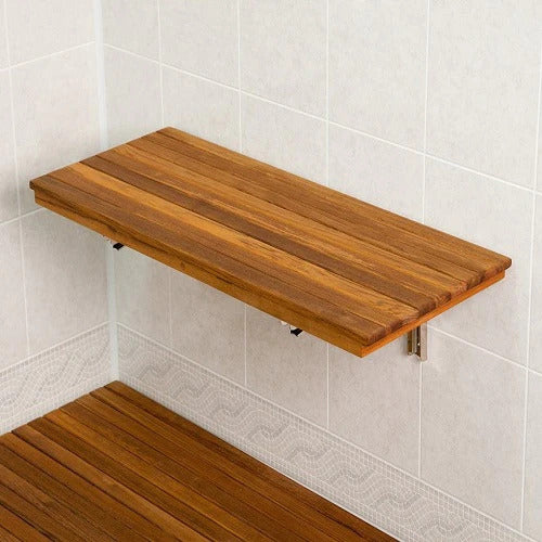 30" Brown Premium Wall Mount Teak Shower Bench-Shower Benches-DECOROLALA
