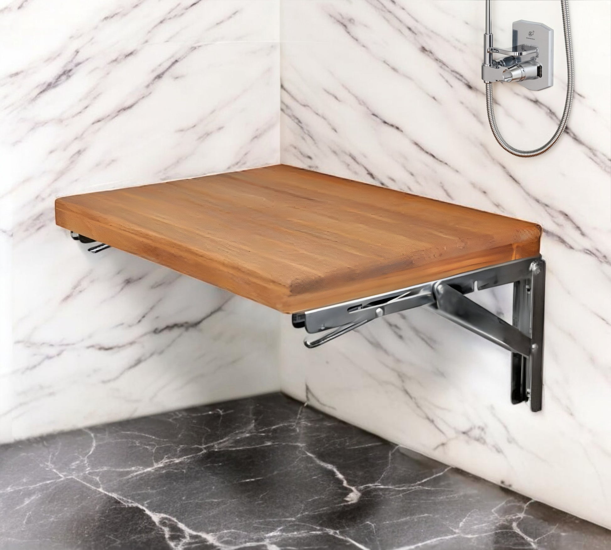 30" Brown Premium Wall Mount Teak Shower Bench-Shower Benches-DECOROLALA