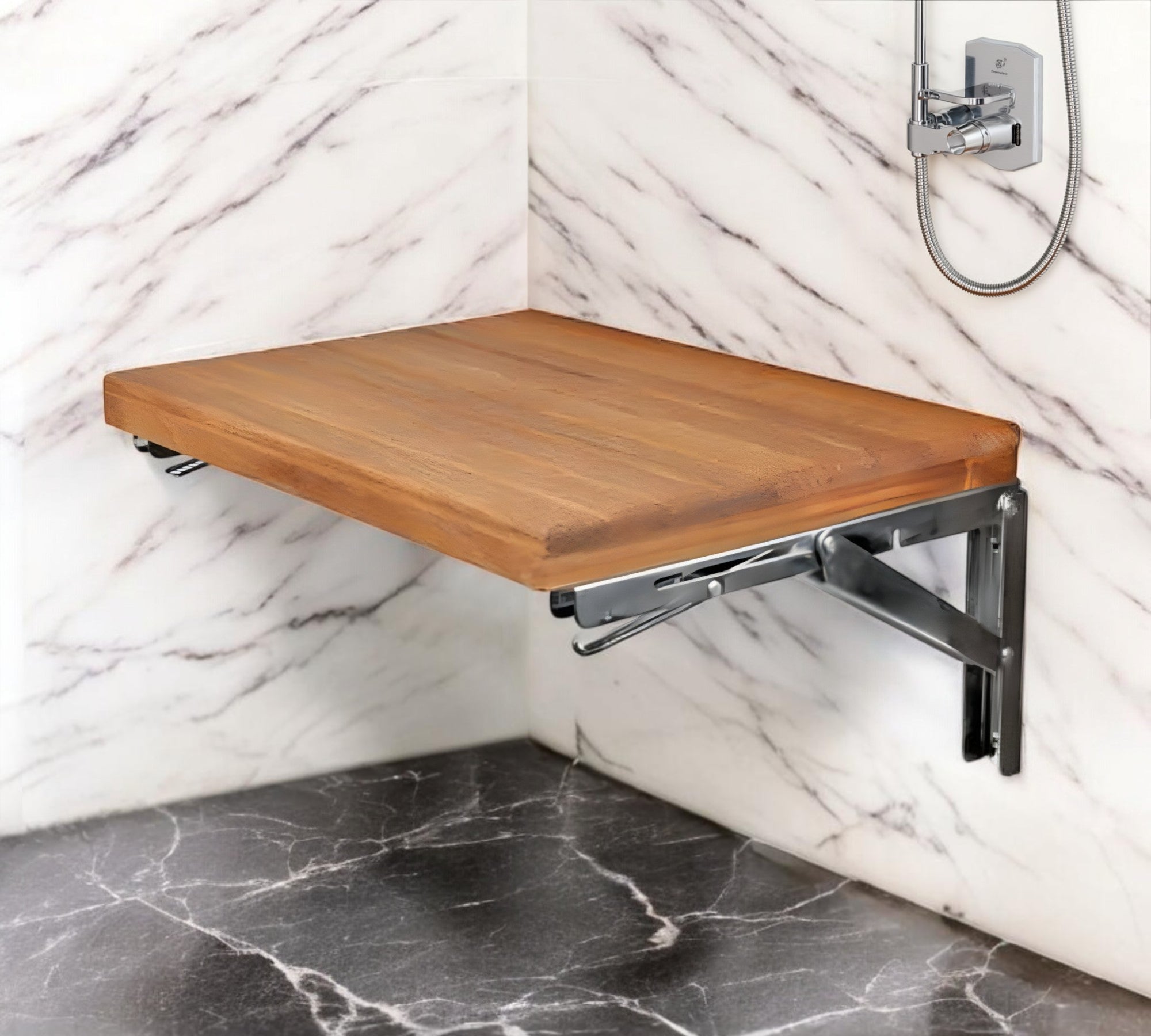 30" Brown Premium Wall Mount Teak Shower Bench-Shower Benches-DECOROLALA