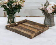 30" Brown Square Reclaimed Wood Serving Tray With Handles-Trays-DECOROLALA