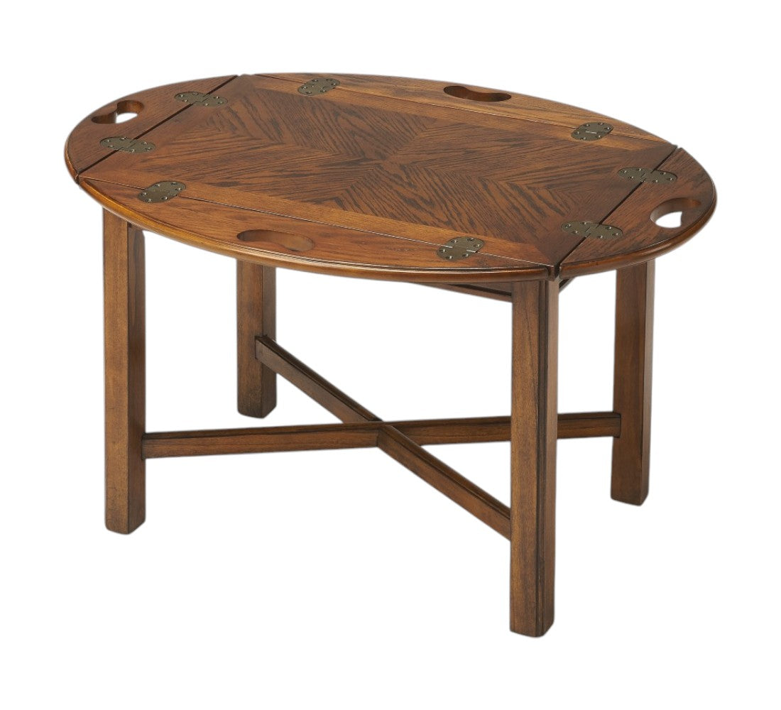 30" Brown Wood Oval Coffee Table-Coffee Tables-DECOROLALA