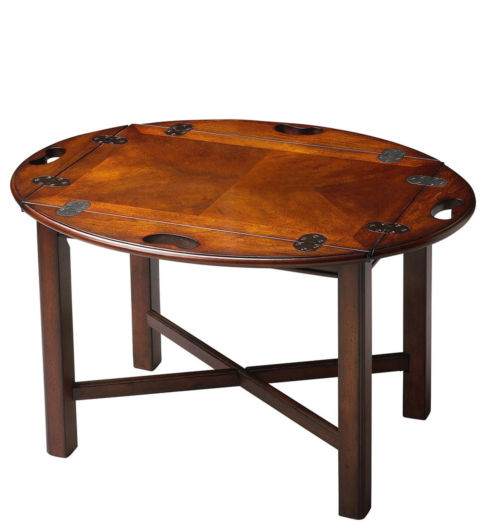 30" Brown and Dark Brown Wood Oval Coffee Table-Coffee Tables-DECOROLALA