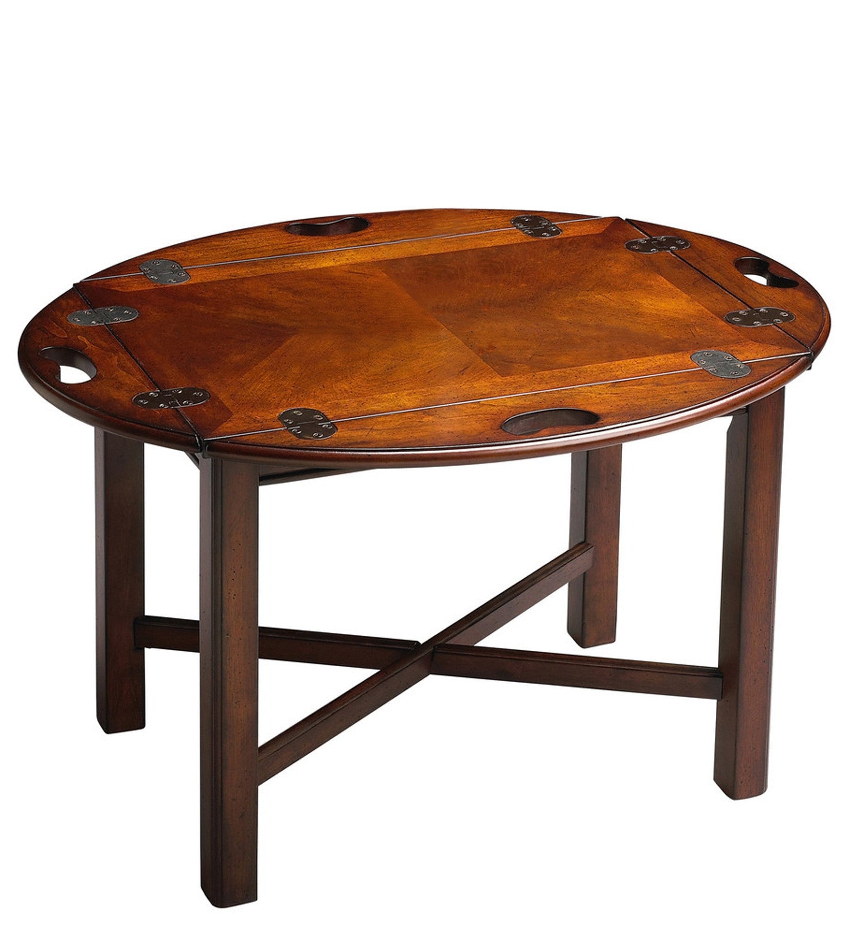 30" Brown and Dark Brown Wood Oval Coffee Table-Coffee Tables-DECOROLALA