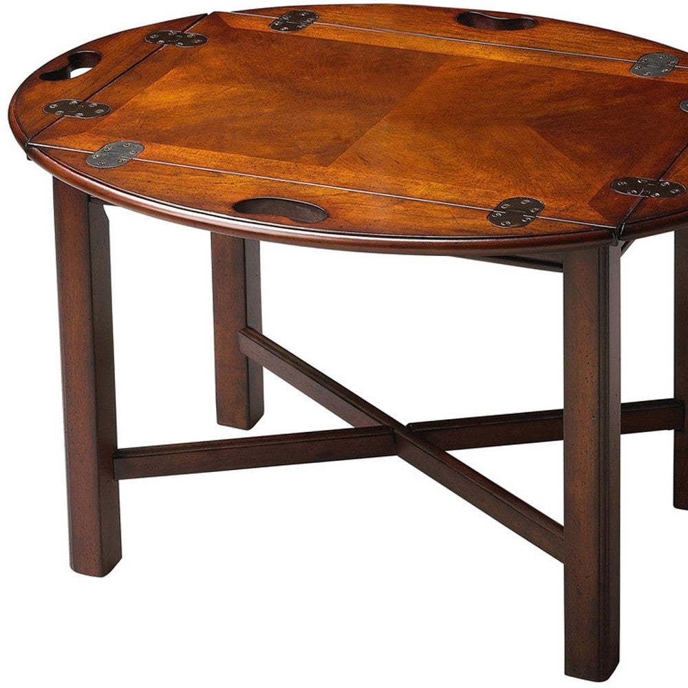30" Brown and Dark Brown Wood Oval Coffee Table-Coffee Tables-DECOROLALA