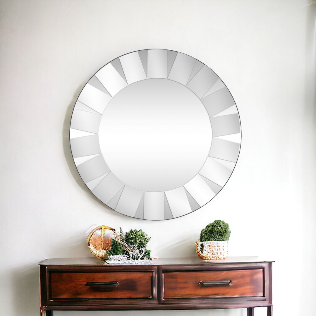 30" Clear Round Glass Framed Accent Mirror-Mirrors-DECOROLALA