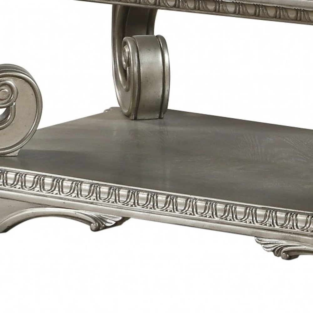 30" Clear and Gray Glass And Solid Wood Floor Shelf Coffee Table With Shelf-Coffee Tables-DECOROLALA