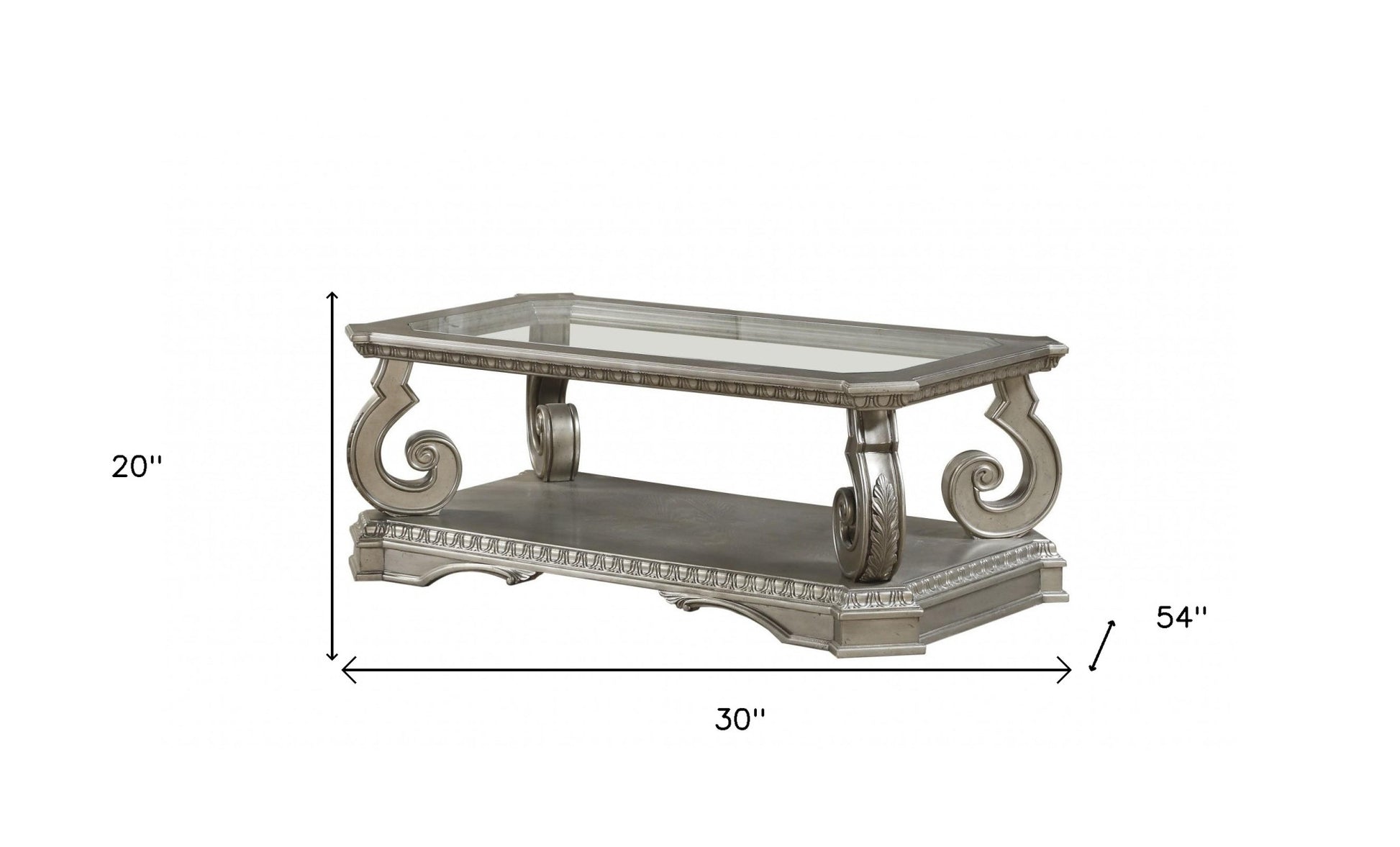 30" Clear and Gray Glass And Solid Wood Floor Shelf Coffee Table With Shelf-Coffee Tables-DECOROLALA