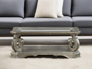 30" Clear and Gray Glass And Solid Wood Floor Shelf Coffee Table With Shelf-Coffee Tables-DECOROLALA