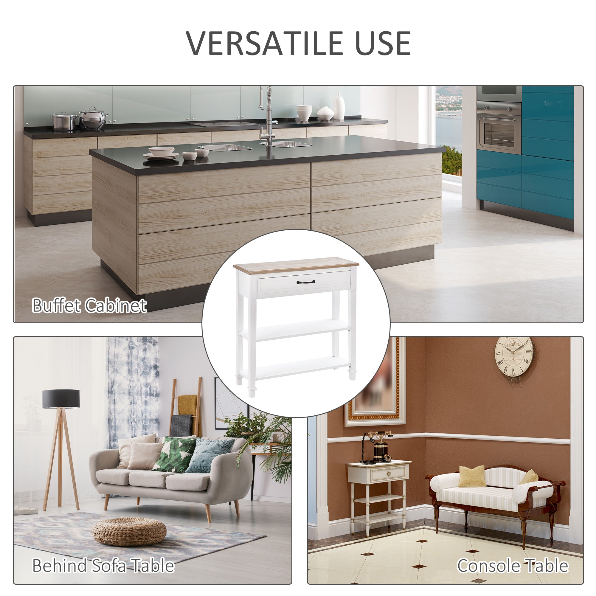 30" Console Table, Modern Narrow Entryway Table with Drawer and 2 Shelves, Sofa Table for Living Room, Hallway, White-Home Furnishings > Living Room Furniture > Console¬†Tables-DECOROLALA