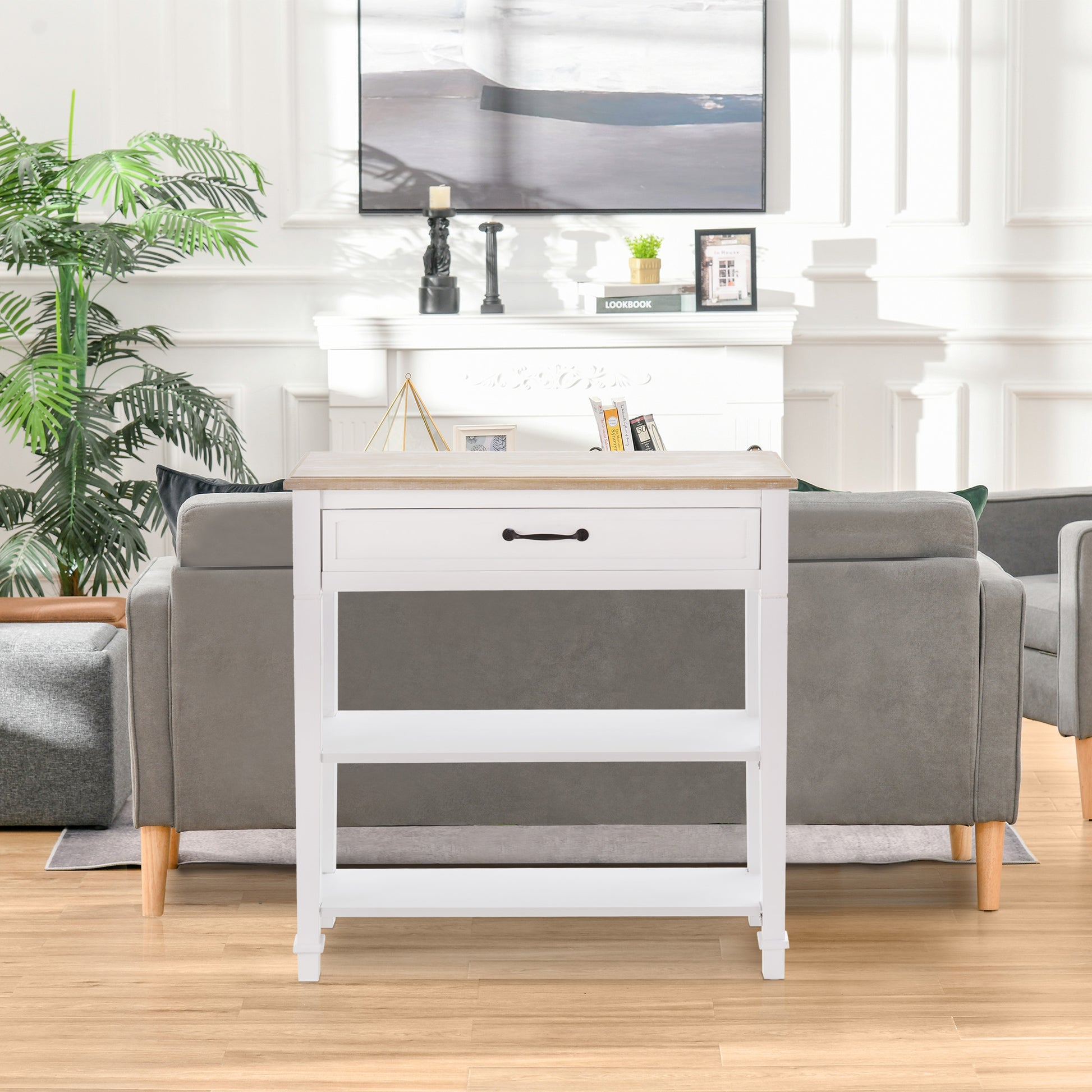 30" Console Table, Modern Narrow Entryway Table with Drawer and 2 Shelves, Sofa Table for Living Room, Hallway, White-Home Furnishings > Living Room Furniture > Console¬†Tables-DECOROLALA