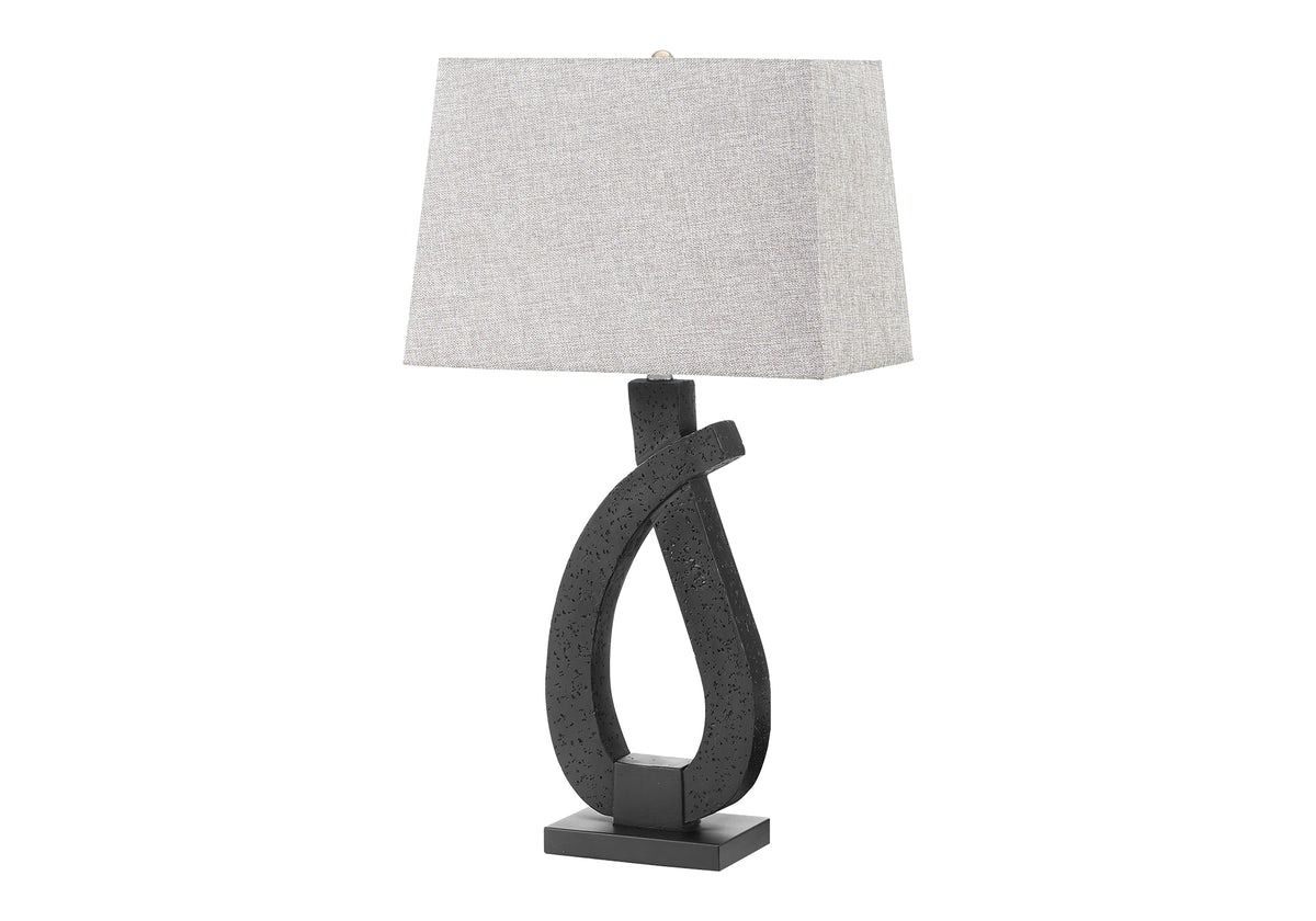30" Contemporary Table Lamp - Black Resin with Grey Linen Shade-Table Lamps-DECOROLALA