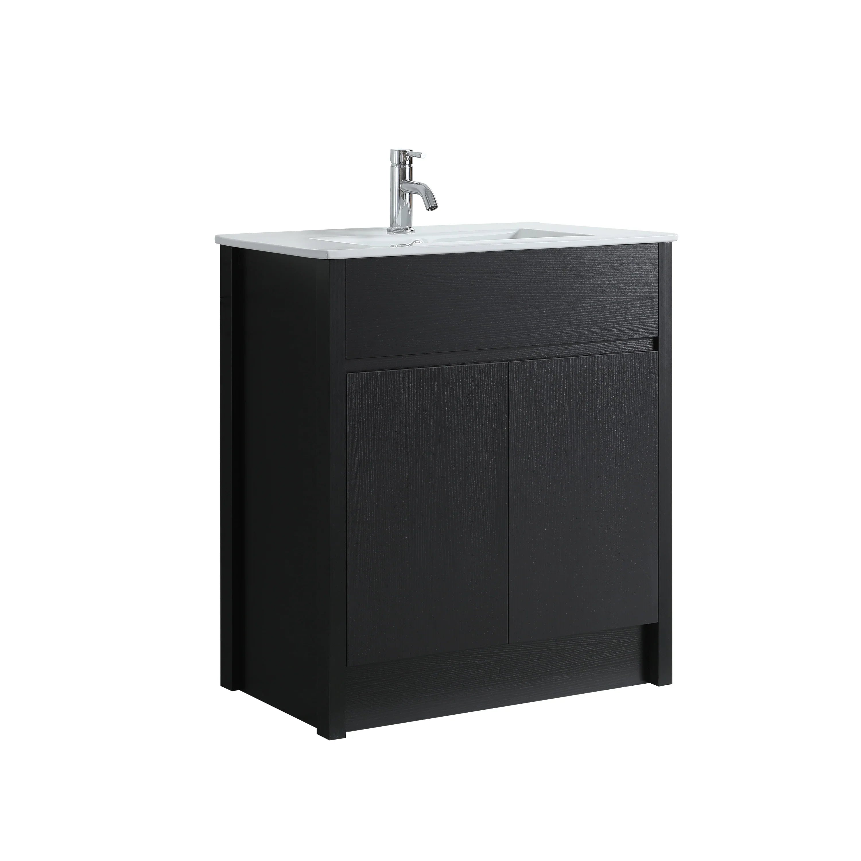 Bundle and Save: 30" Dark Brown Oak Freestanding Bathroom Vanity with Medicine Cabinet and Faucet