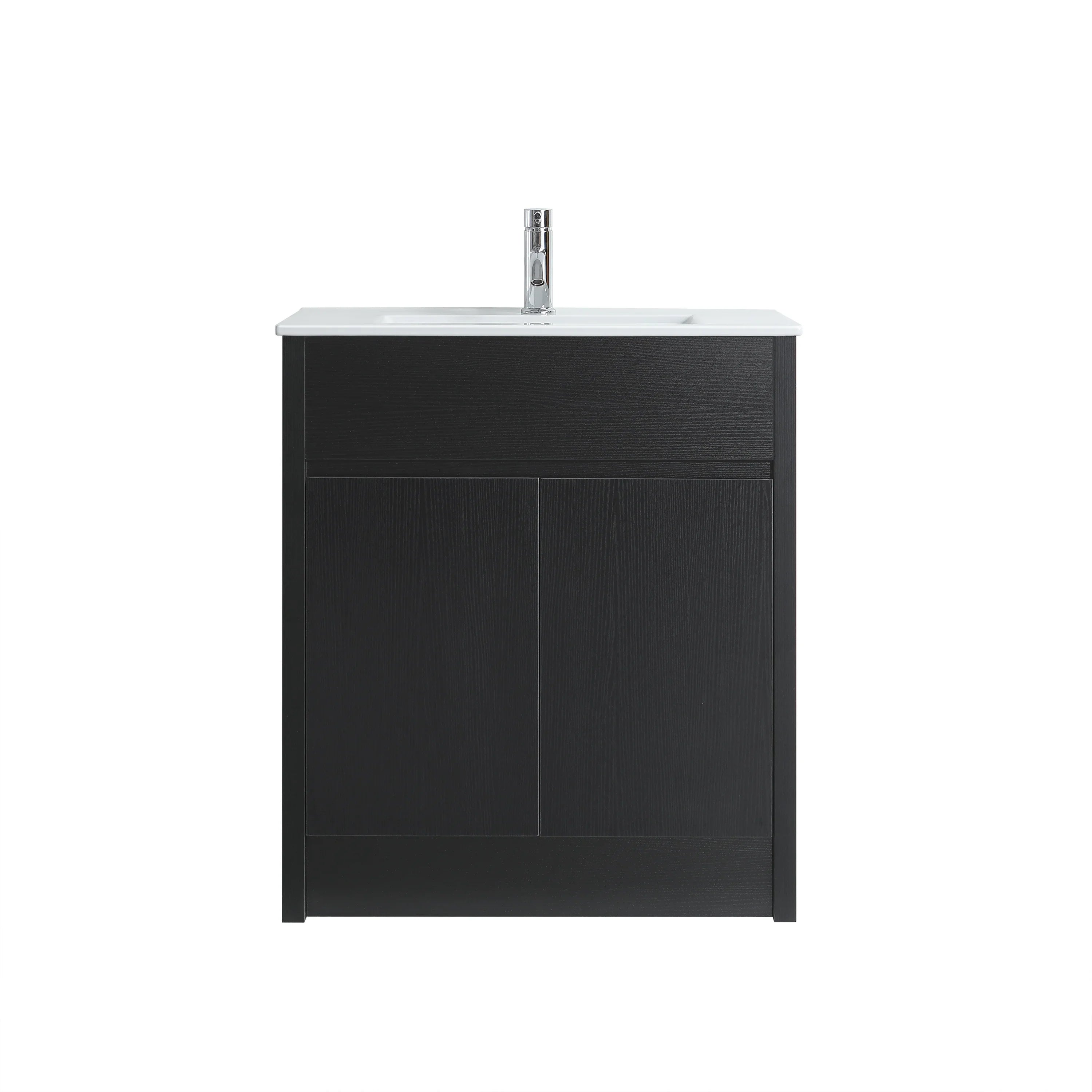 Bundle and Save: 30" Dark Brown Oak Freestanding Bathroom Vanity with Medicine Cabinet and Faucet