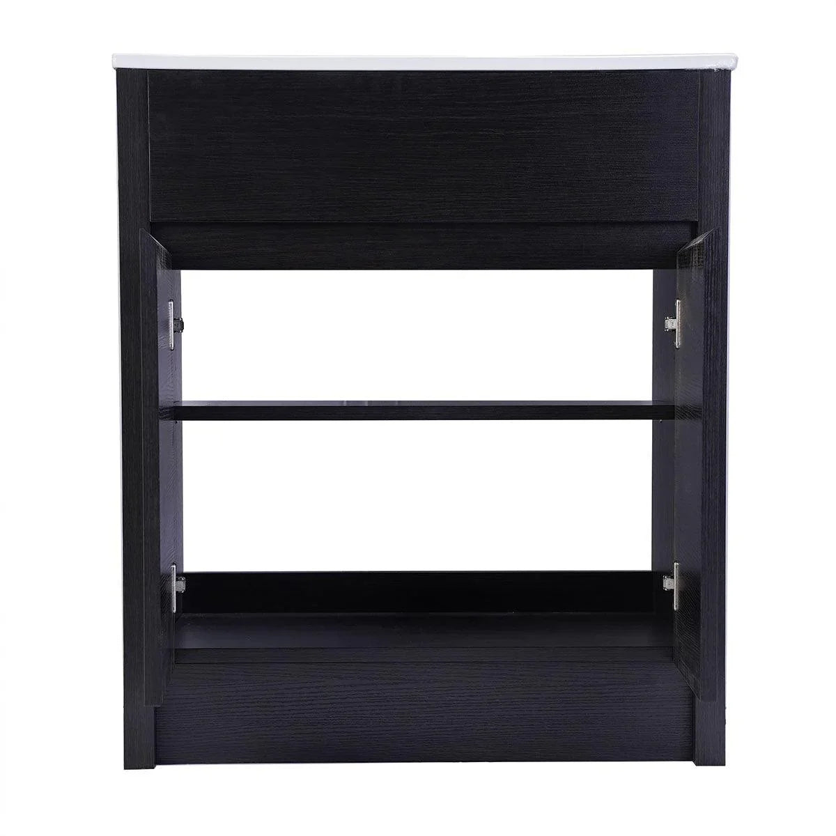 30" Dark Brown Freestanding Single Sink Bathroom Vanity with White Ceramic Countertop-Migration_Bathroom Vanities-DECOROLALA