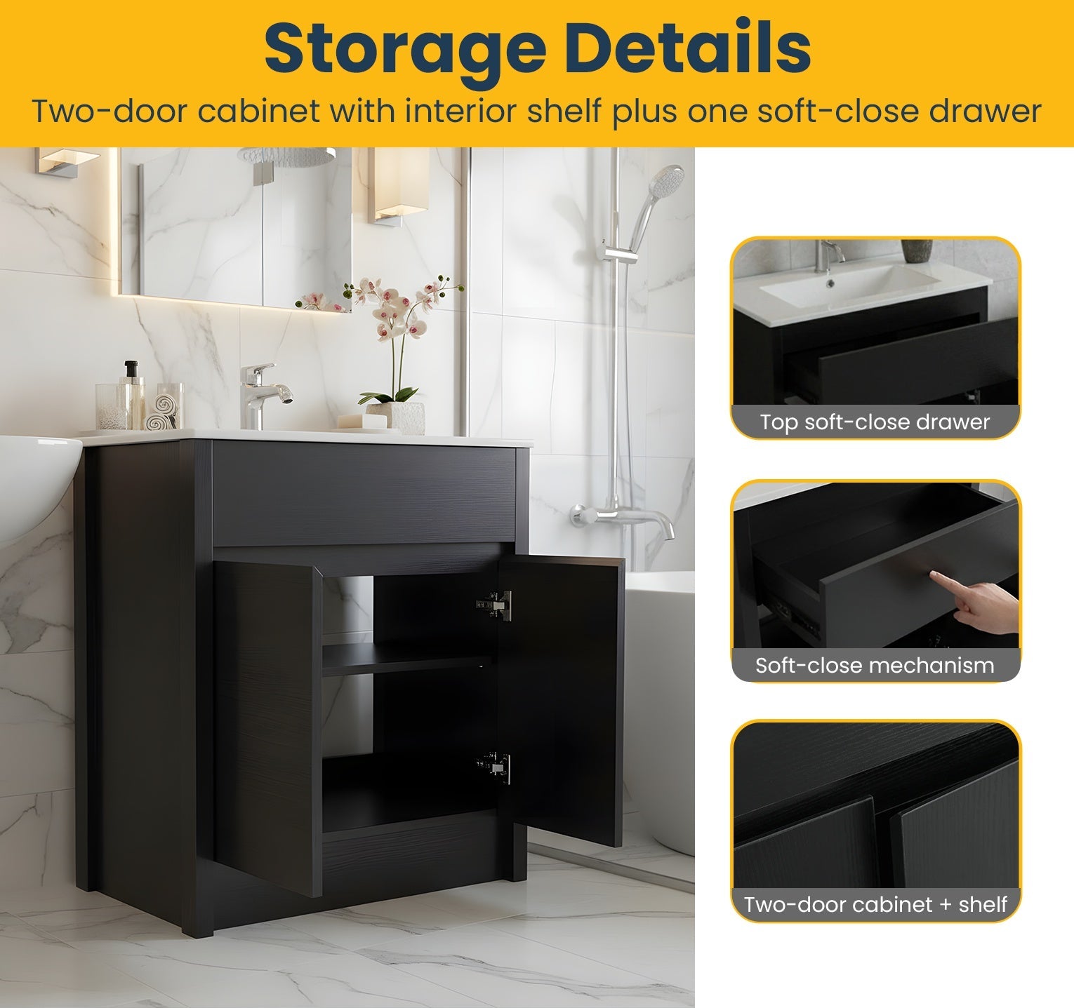 30" Dark Brown Freestanding Single Sink Bathroom Vanity with White Ceramic Countertop-Migration_Bathroom Vanities-DECOROLALA