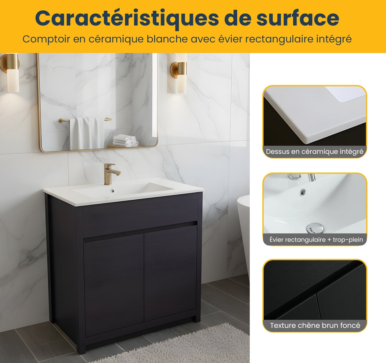 30" Dark Brown Freestanding Single Sink Bathroom Vanity with White Ceramic Countertop-Migration_Bathroom Vanities-DECOROLALA