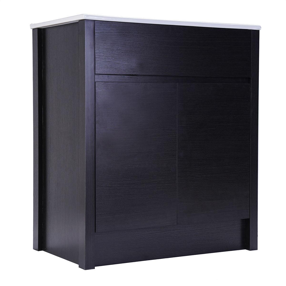 30" Dark Brown Freestanding Single Sink Bathroom Vanity with White Ceramic Countertop-Migration_Bathroom Vanities-DECOROLALA