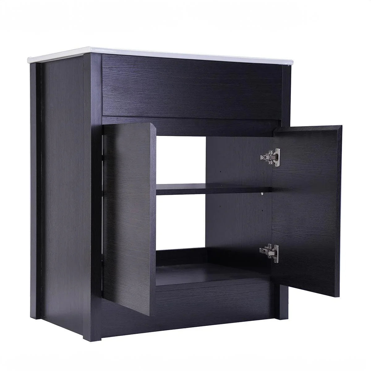 30" Dark Brown Freestanding Single Sink Bathroom Vanity with White Ceramic Countertop-Migration_Bathroom Vanities-DECOROLALA