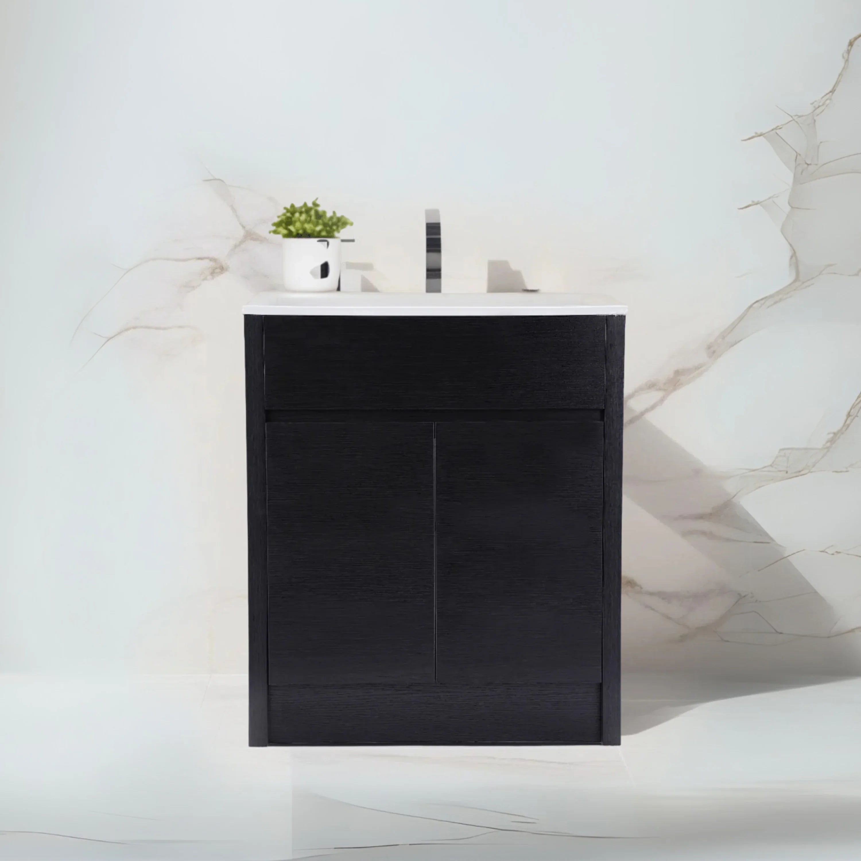 30" Dark Brown Freestanding Single Sink Bathroom Vanity with White Ceramic Countertop-Migration_Bathroom Vanities-DECOROLALA