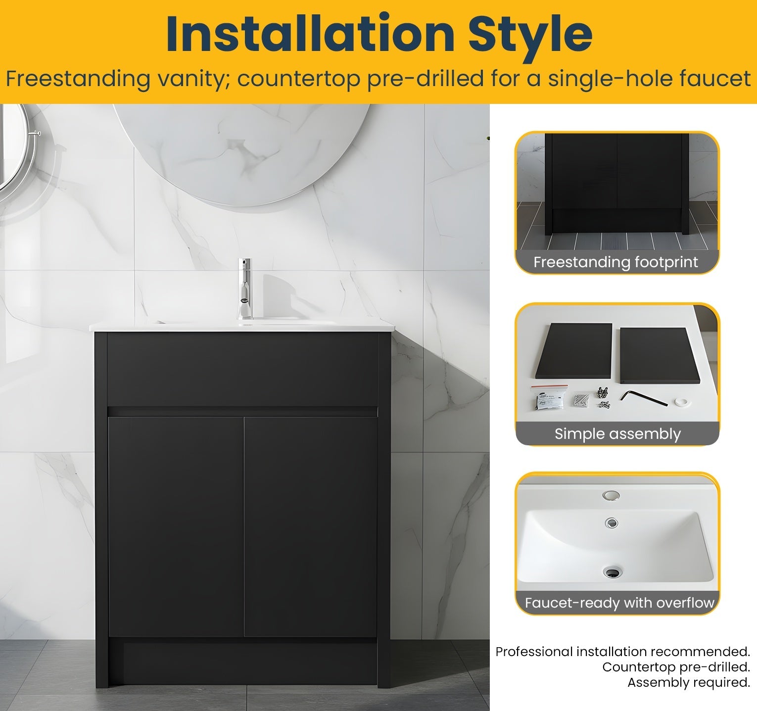 30" Dark Brown Oak Freestanding Bathroom Vanity with White Ceramic Countertop-Migration_Bathroom Vanities-DECOROLALA