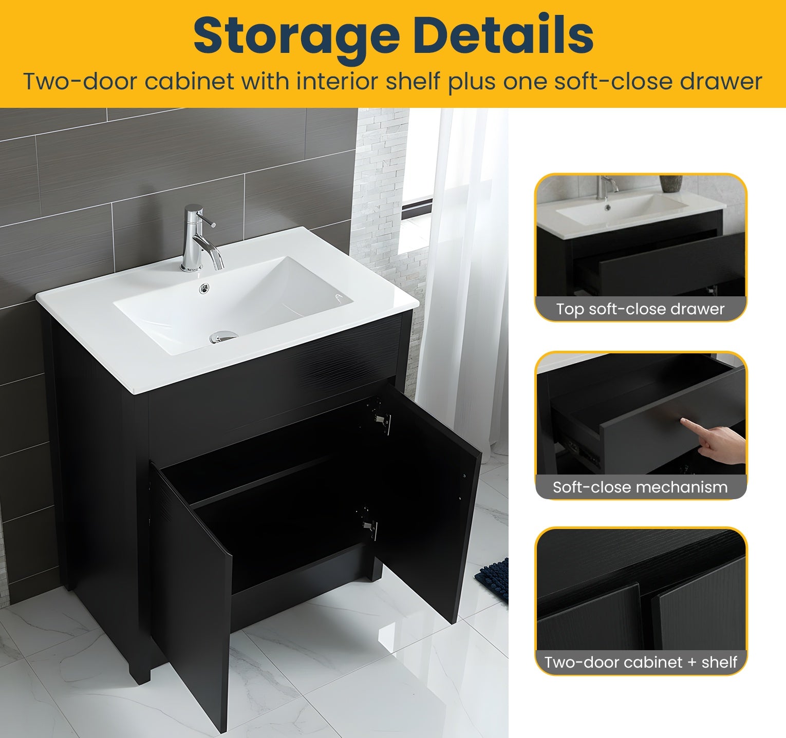 30" Dark Brown Oak Freestanding Bathroom Vanity with White Ceramic Countertop-Migration_Bathroom Vanities-DECOROLALA