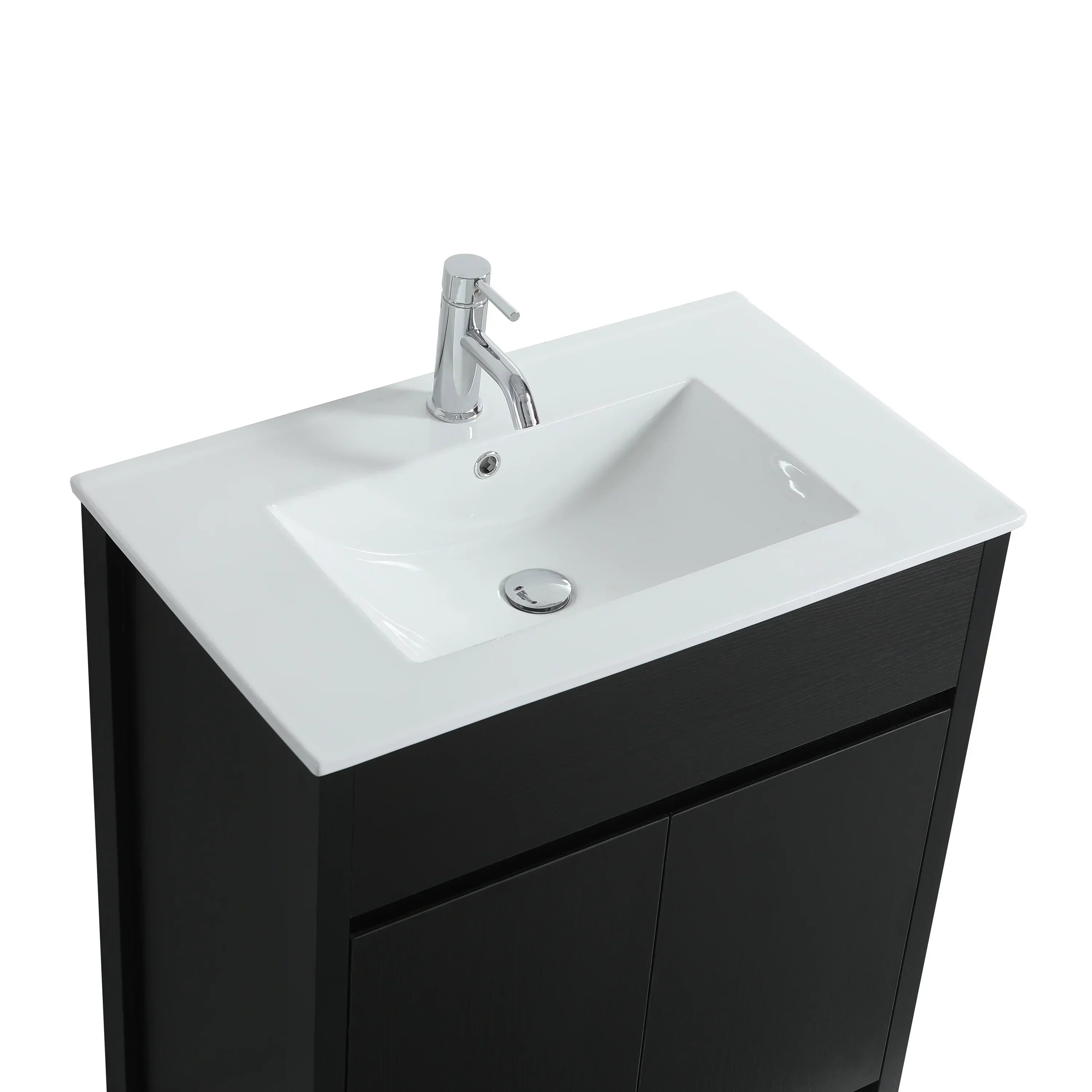 30" Dark Brown Oak Freestanding Bathroom Vanity with White Ceramic Countertop-Migration_Bathroom Vanities-DECOROLALA