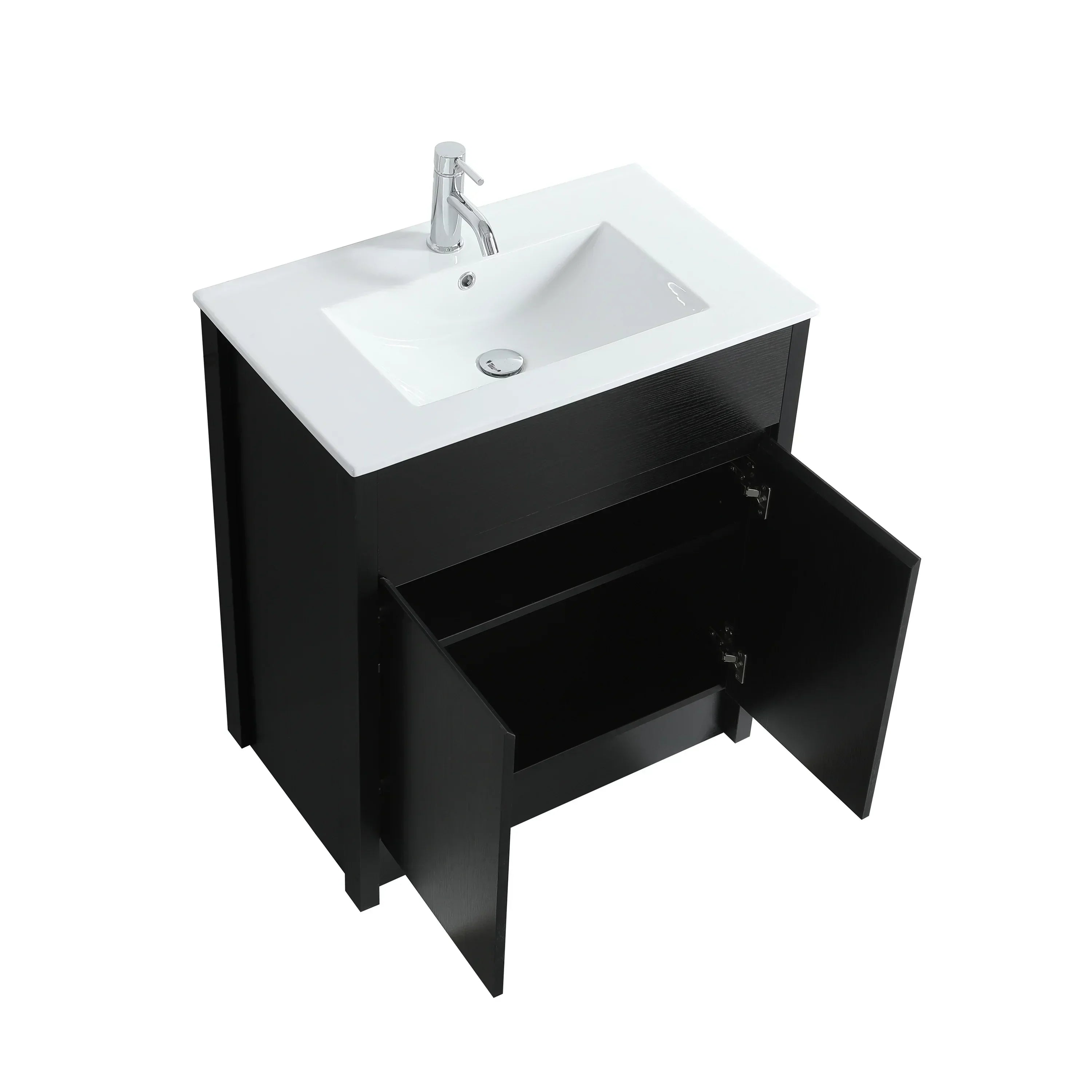 30" Dark Brown Oak Freestanding Bathroom Vanity with White Ceramic Countertop-Migration_Bathroom Vanities-DECOROLALA