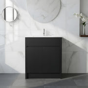 30" Dark Brown Oak Freestanding Bathroom Vanity with White Ceramic Countertop-Migration_Bathroom Vanities-DECOROLALA