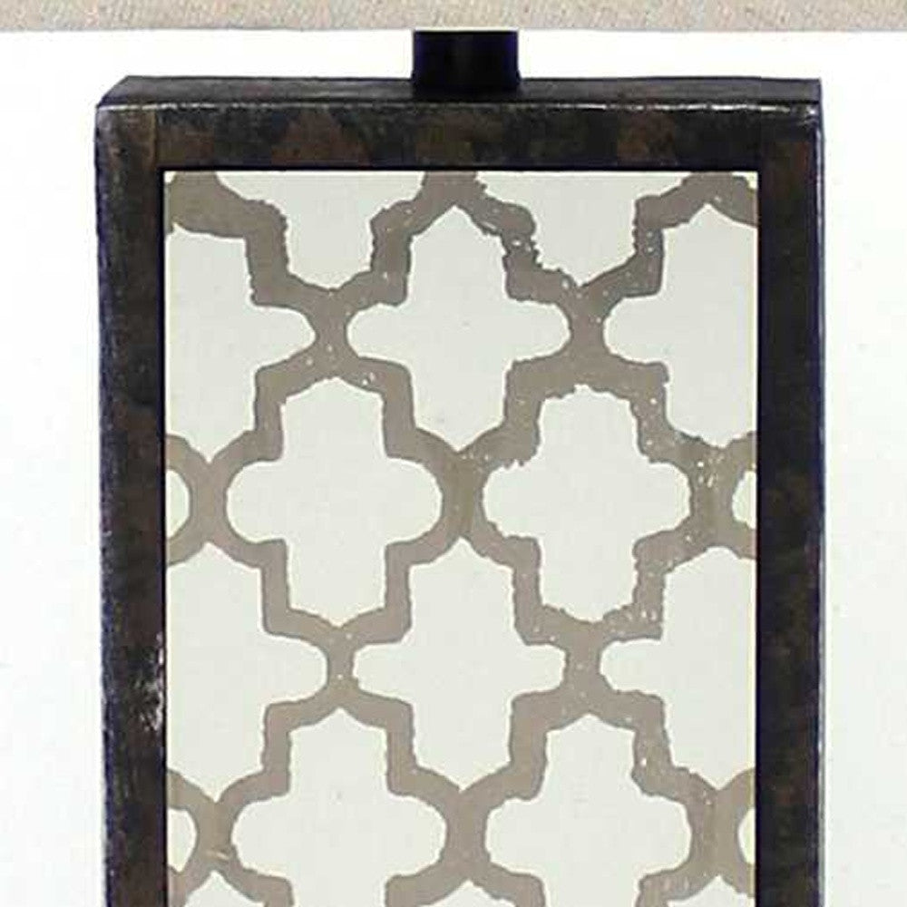 30" Distressed Bronze Metal Bedside Lamp With Beige Shade-Table Lamps-DECOROLALA