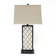 30" Distressed Bronze Metal Bedside Lamp With Beige Shade-Table Lamps-DECOROLALA