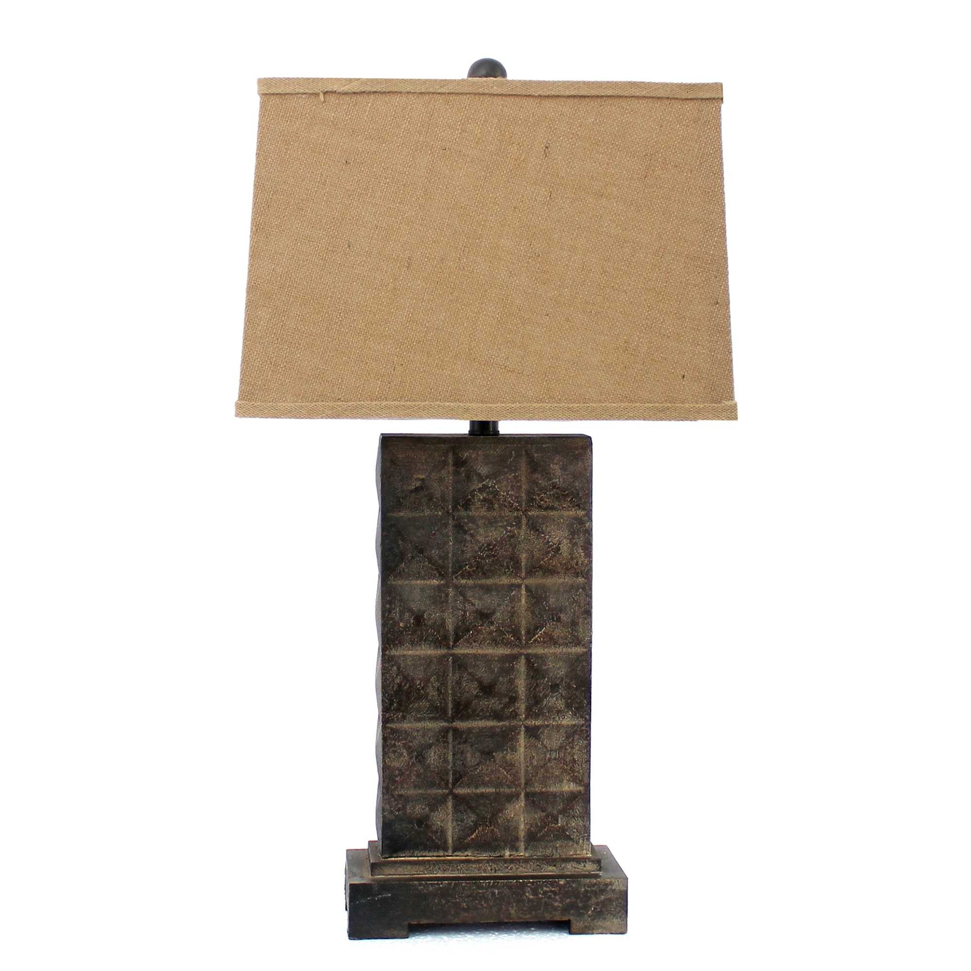 30" Distressed Bronze Metal Bedside Lamp With Khaki Shade-Table Lamps-DECOROLALA