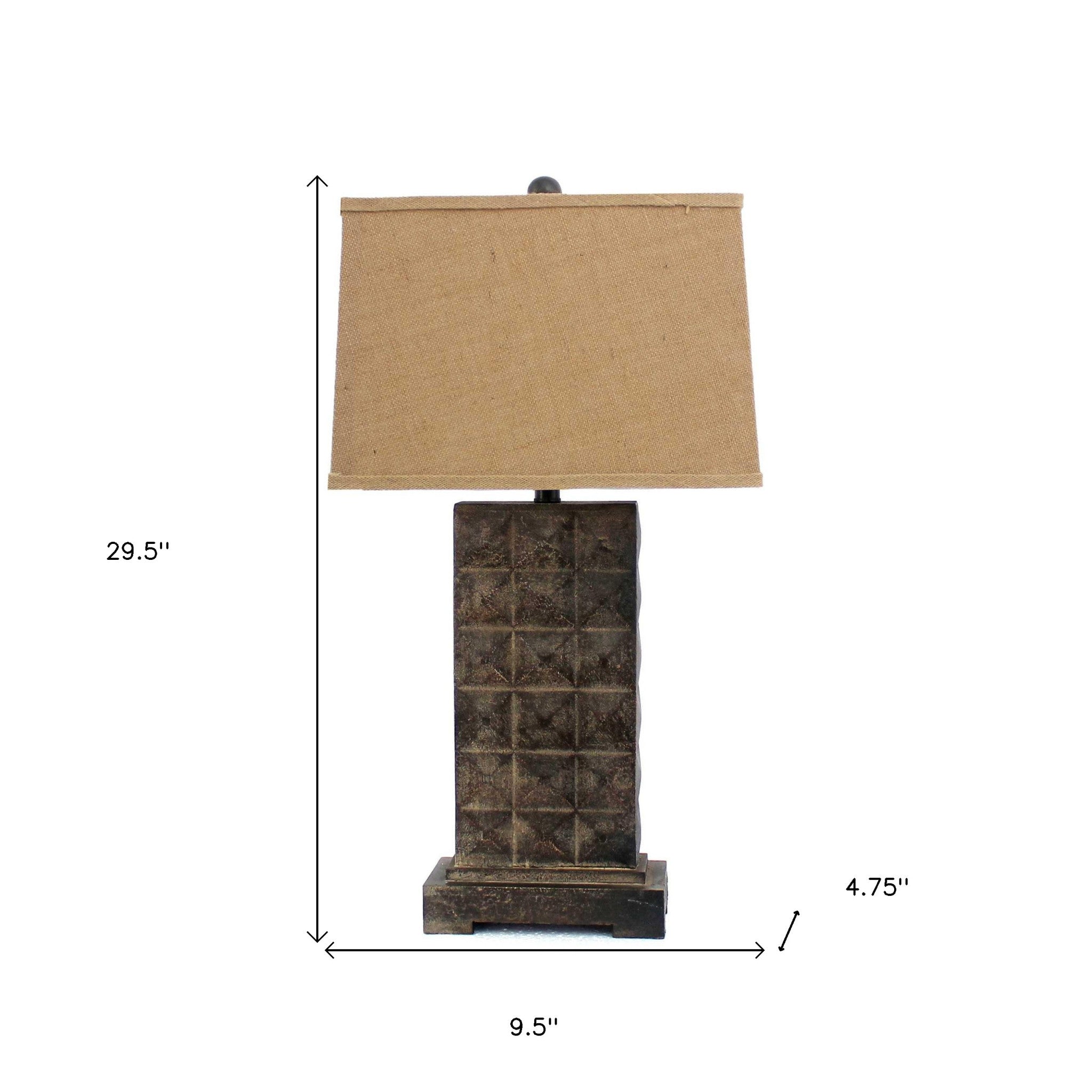 30" Distressed Bronze Metal Bedside Lamp With Khaki Shade-Table Lamps-DECOROLALA