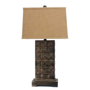 30" Distressed Bronze Metal Bedside Lamp With Khaki Shade-Table Lamps-DECOROLALA
