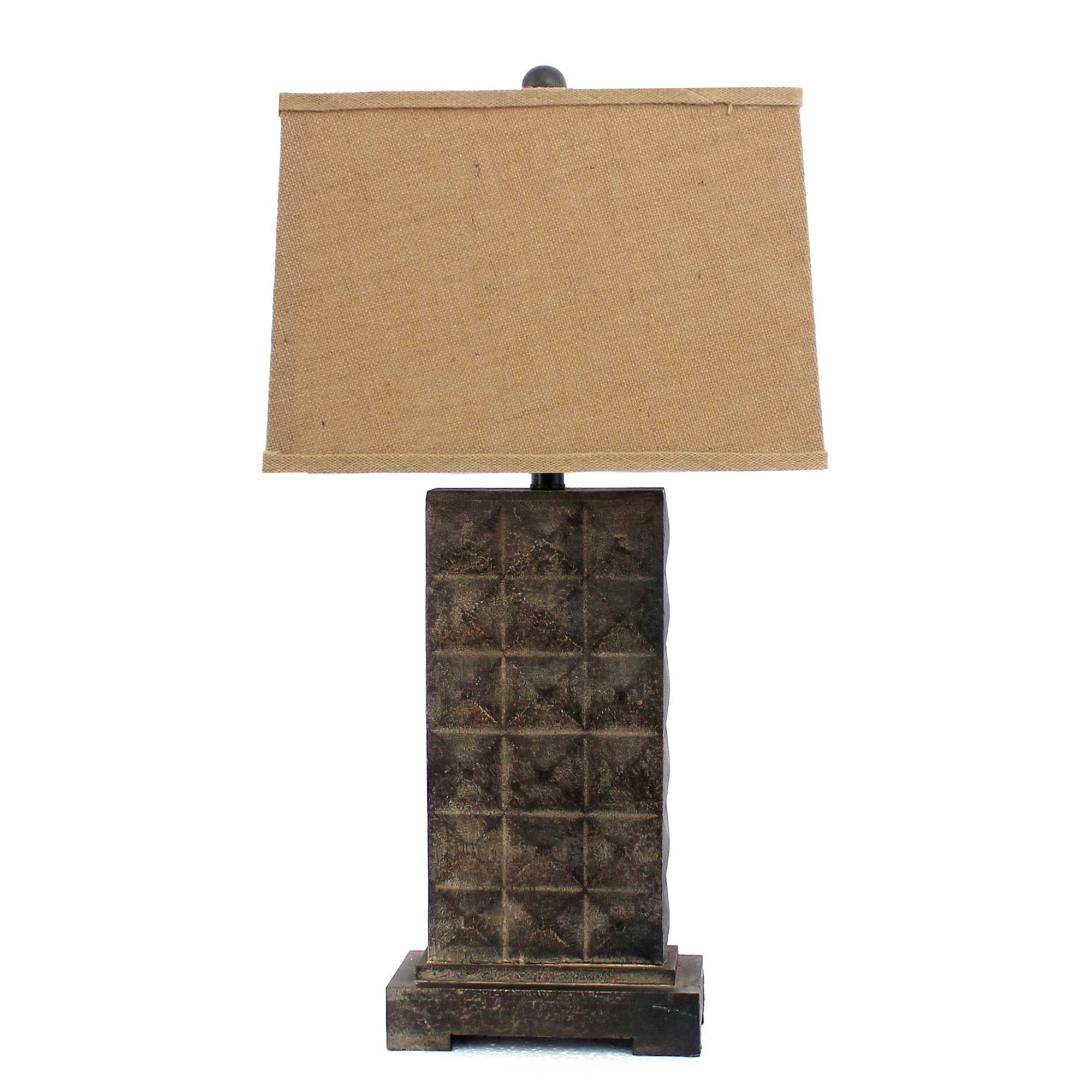 30" Distressed Bronze Metal Bedside Lamp With Khaki Shade-Table Lamps-DECOROLALA