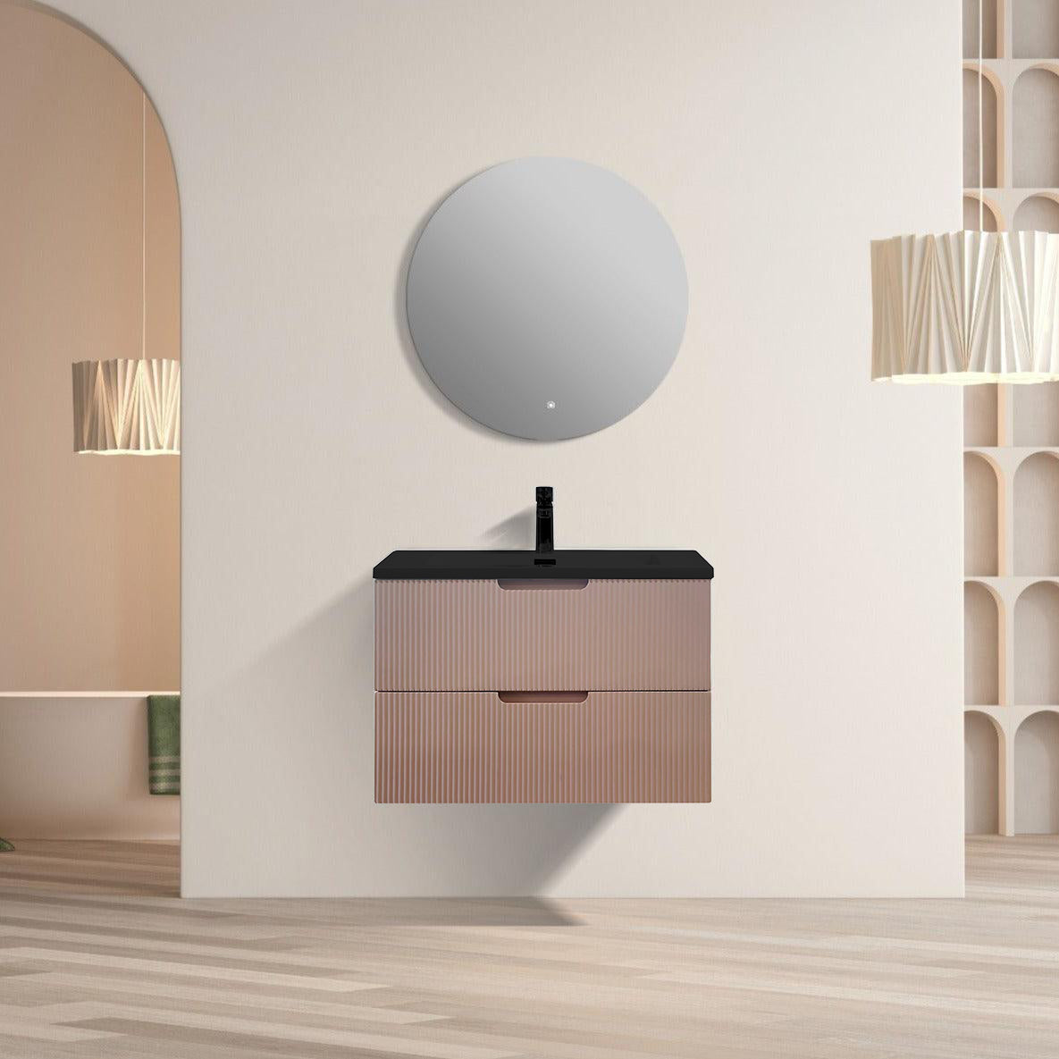 30" Dusty Rose Wall Mount Bathroom Vanity with Black Engineered Quartz Countertop-Migration_Bathroom Vanities-DECOROLALA