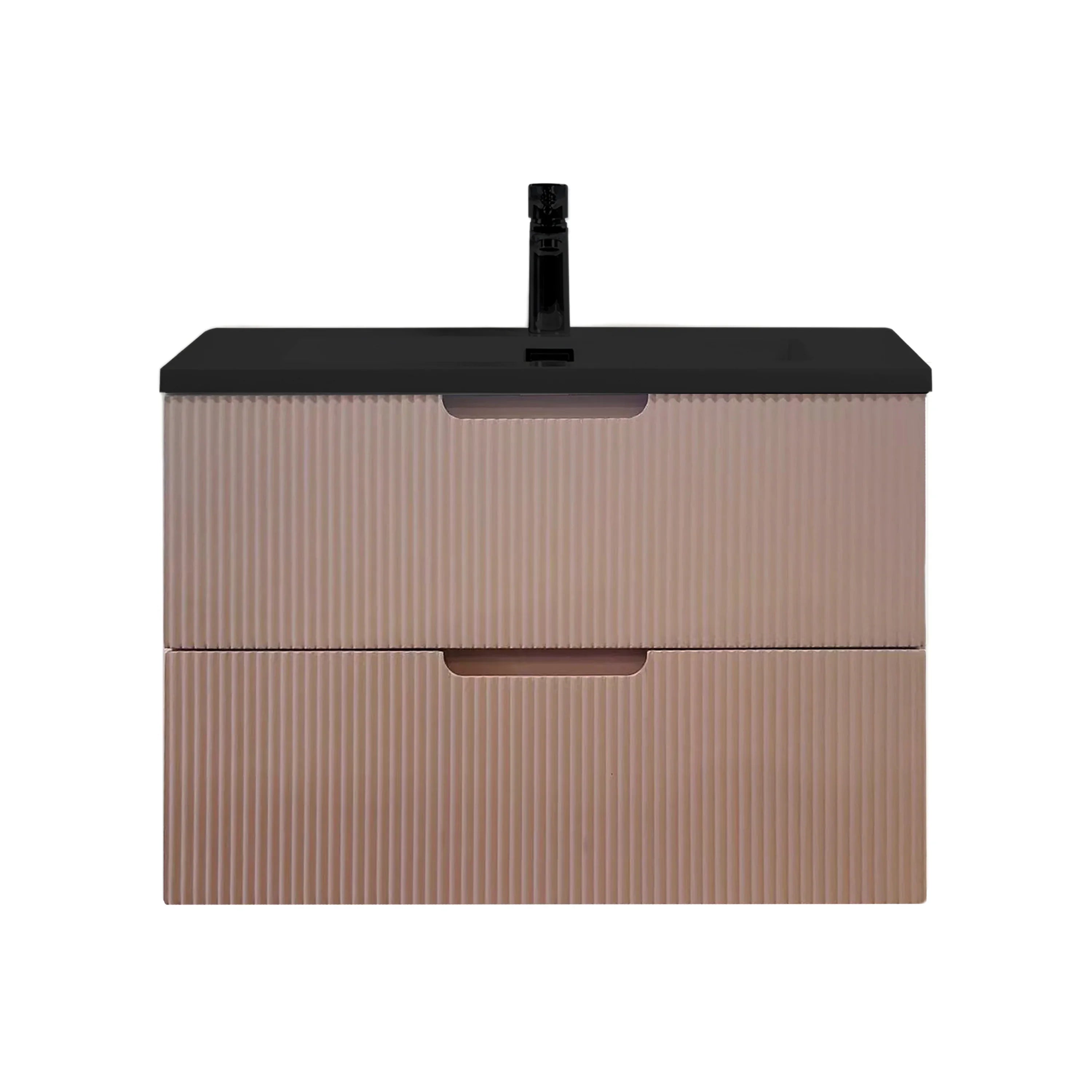 30" Dusty Rose Wall Mount Bathroom Vanity with Black Engineered Quartz Countertop-Migration_Bathroom Vanities-DECOROLALA