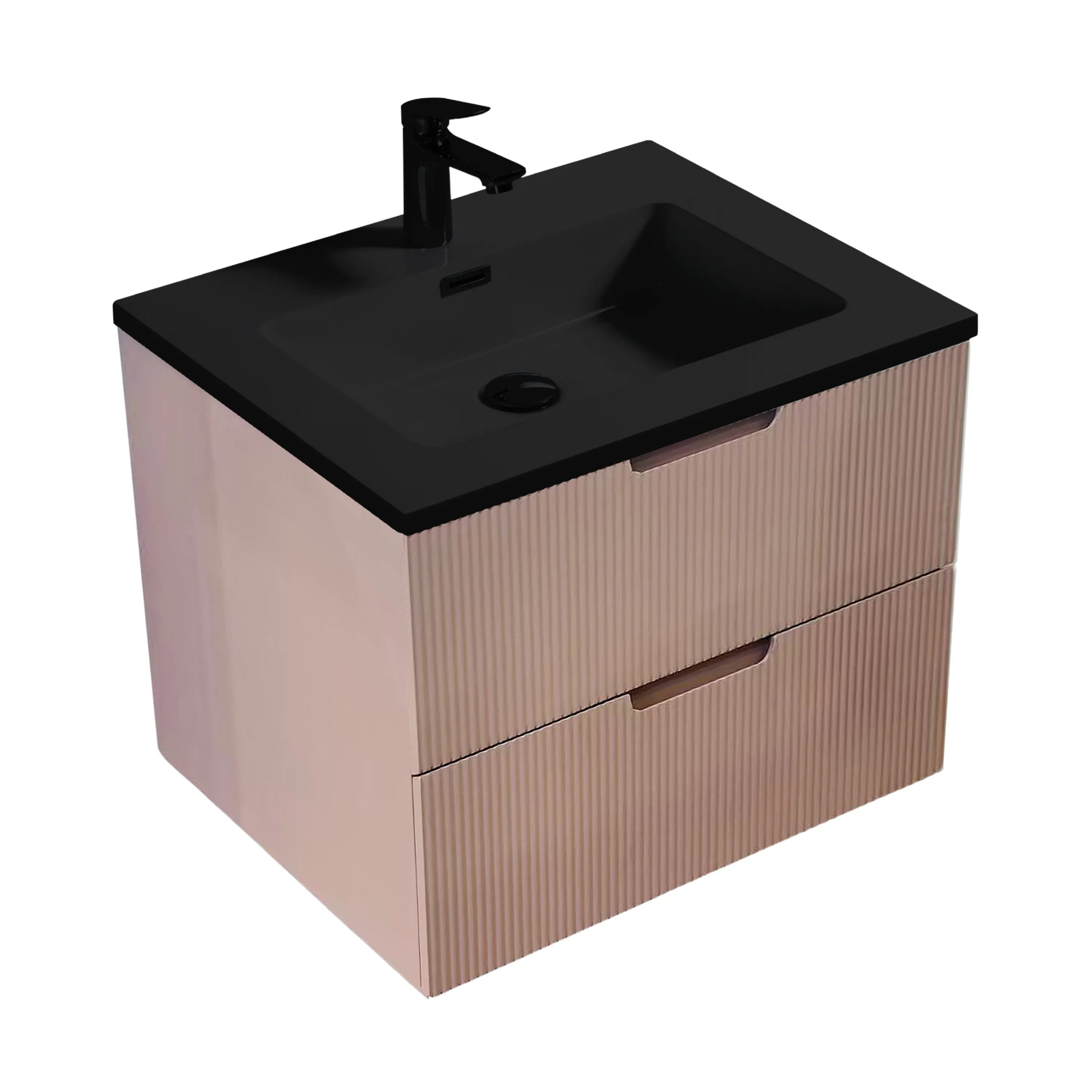 30" Dusty Rose Wall Mount Bathroom Vanity with Black Engineered Quartz Countertop-Migration_Bathroom Vanities-DECOROLALA