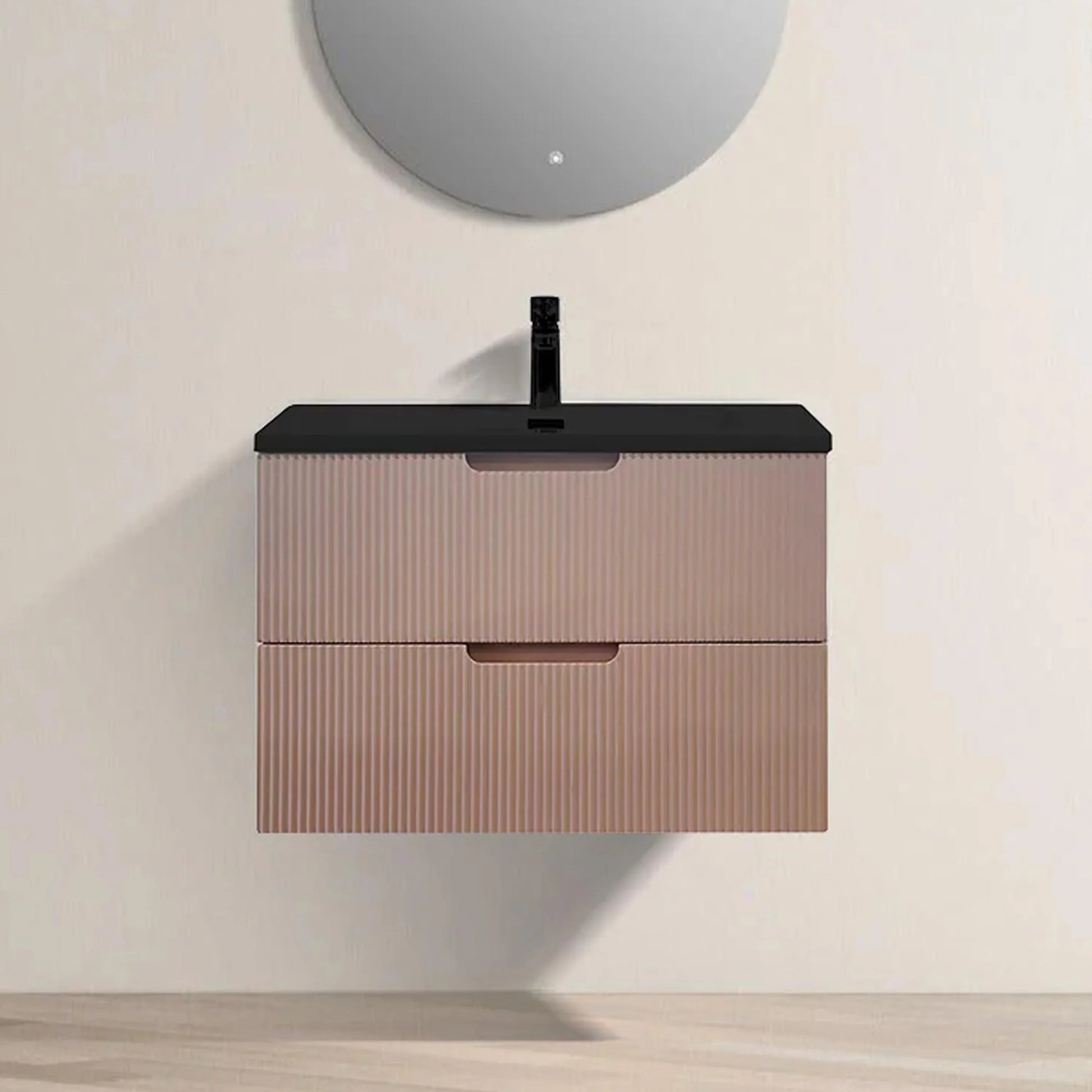 30" Dusty Rose Wall Mount Bathroom Vanity with Black Engineered Quartz Countertop-Migration_Bathroom Vanities-DECOROLALA