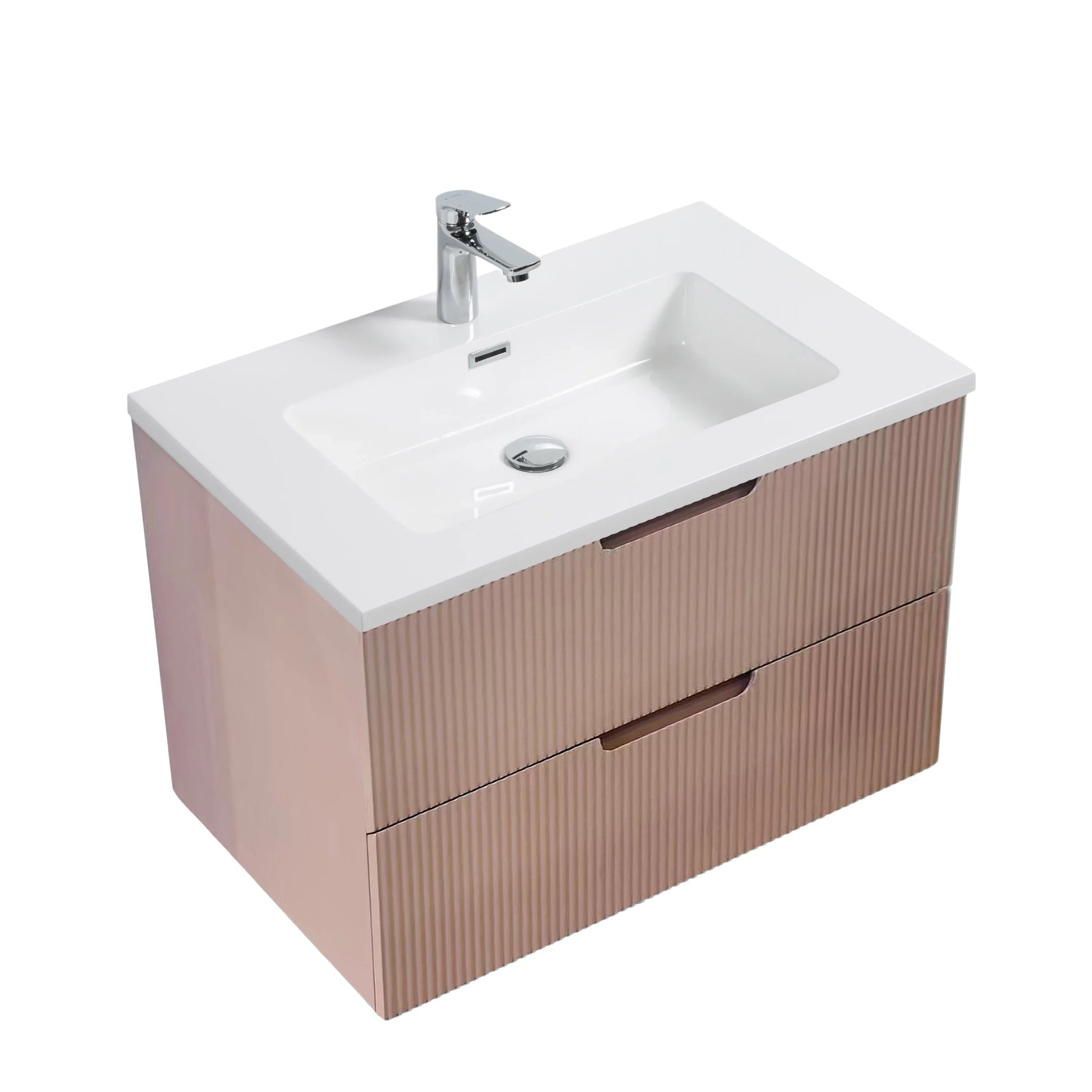 30" Dusty Rose Wall Mount Bathroom Vanity with White Polymarble Countertop-Migration_Bathroom Vanities-DECOROLALA