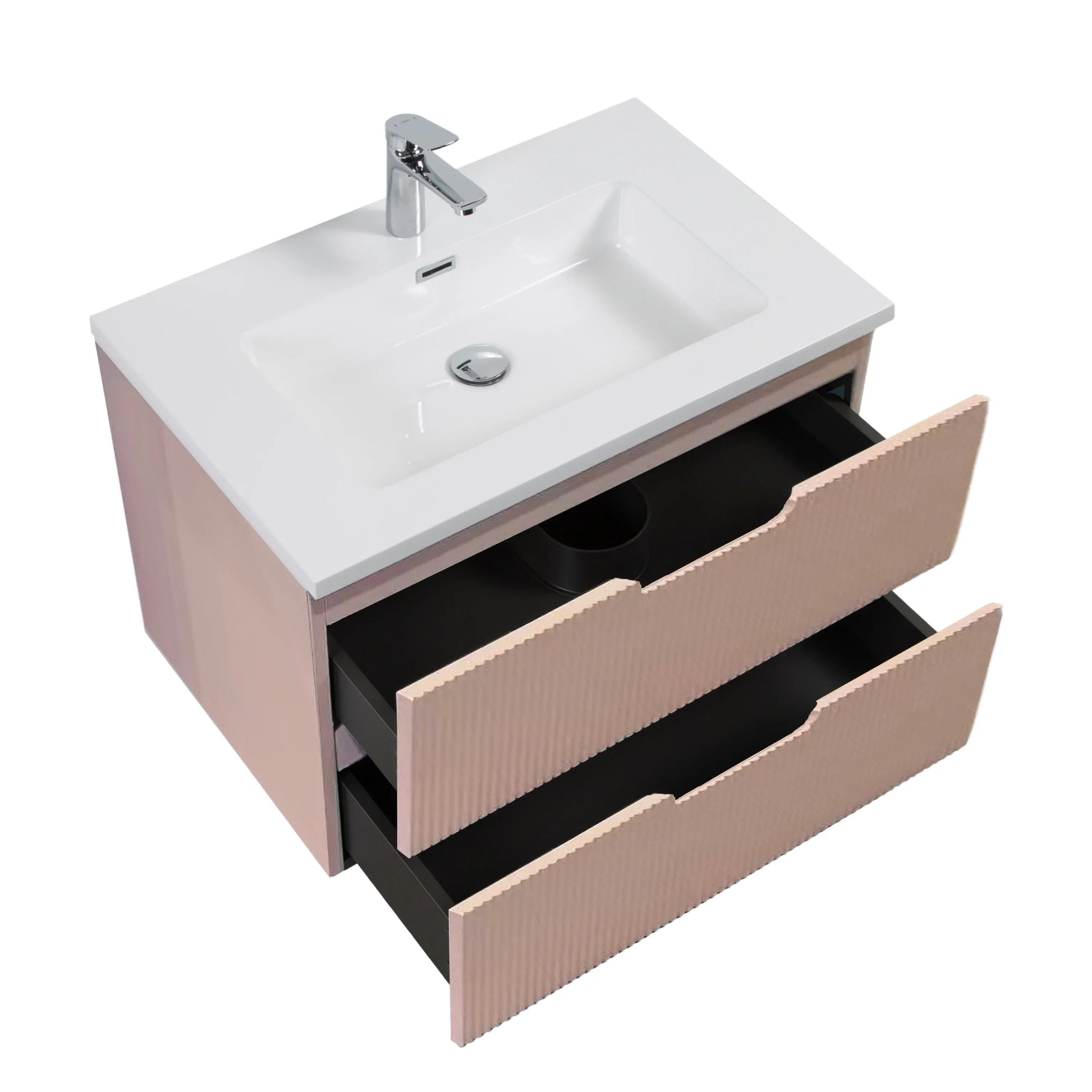 30" Dusty Rose Wall Mount Bathroom Vanity with White Polymarble Countertop-Migration_Bathroom Vanities-DECOROLALA