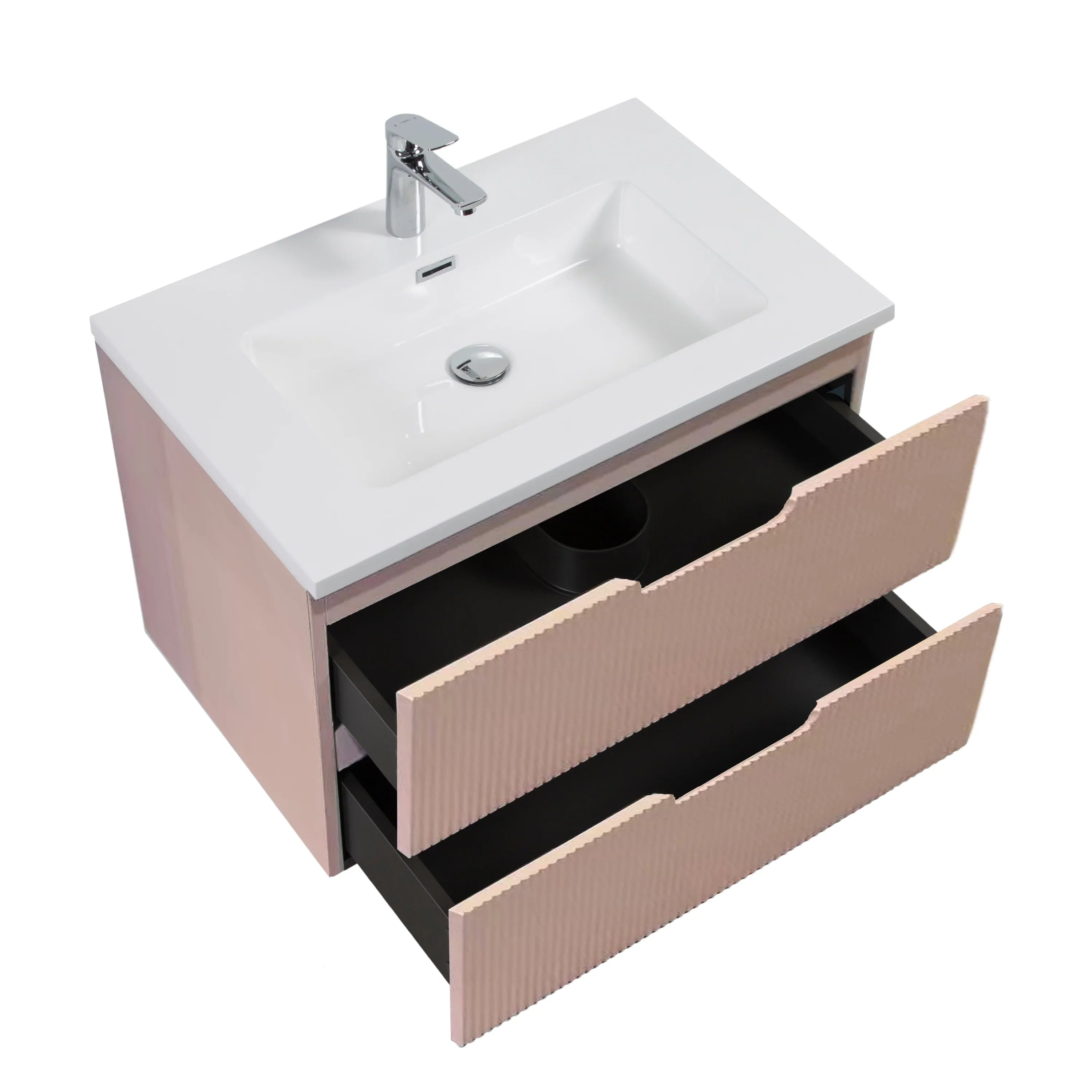 30" Dusty Rose Wall Mount Bathroom Vanity with White Polymarble Countertop-Migration_Bathroom Vanities-DECOROLALA