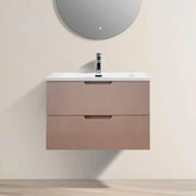 30" Dusty Rose Wall Mount Bathroom Vanity with White Polymarble Countertop-Migration_Bathroom Vanities-DECOROLALA