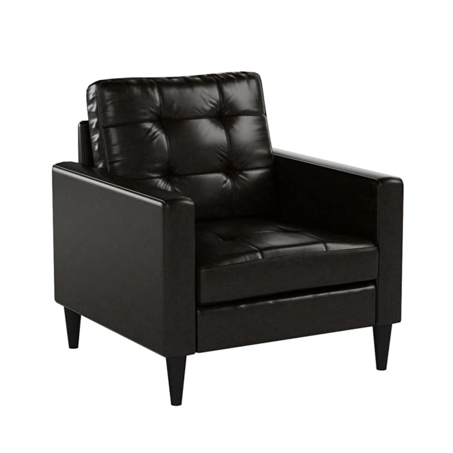 30" Espresso and Black Faux Leather Arm Chair And Toss Pillow-Accent Chairs-DECOROLALA