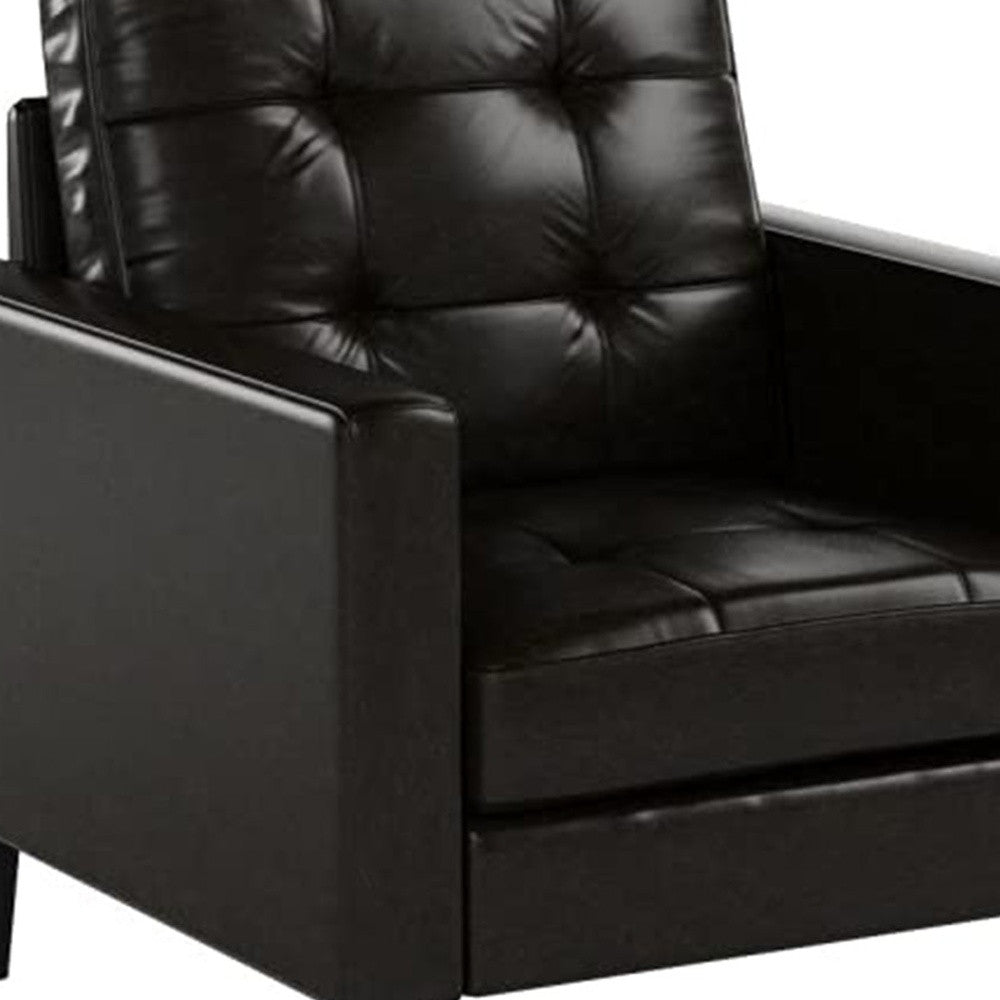 30" Espresso and Black Faux Leather Arm Chair And Toss Pillow-Accent Chairs-DECOROLALA