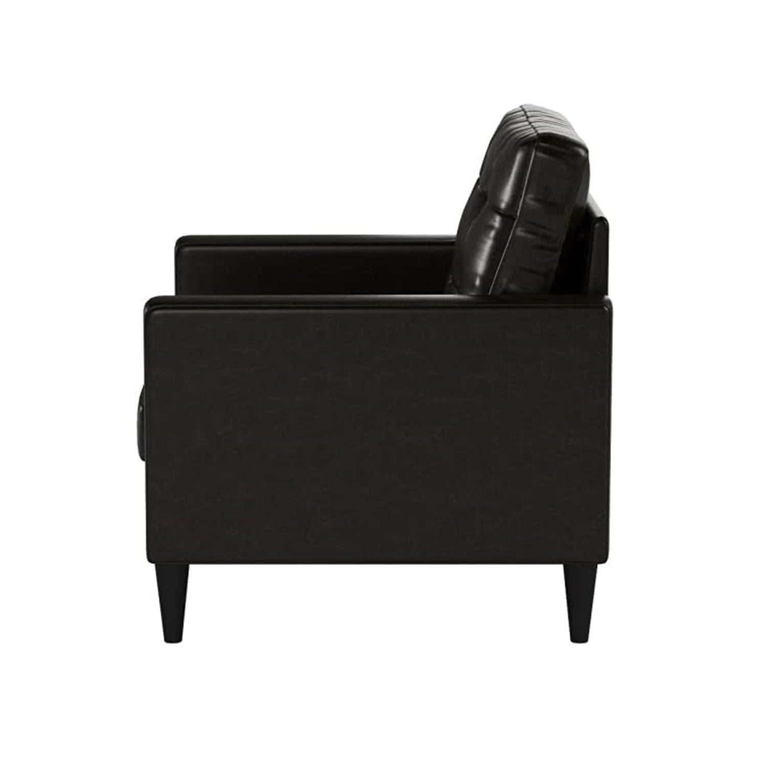 30" Espresso and Black Faux Leather Arm Chair And Toss Pillow-Accent Chairs-DECOROLALA