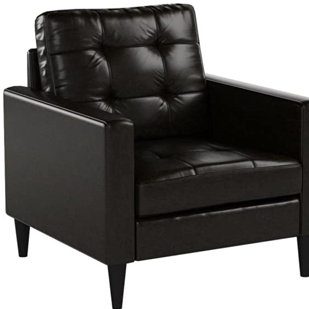 30" Espresso and Black Faux Leather Arm Chair And Toss Pillow-Accent Chairs-DECOROLALA
