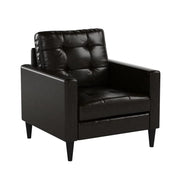 30" Espresso and Black Faux Leather Arm Chair And Toss Pillow-Accent Chairs-DECOROLALA