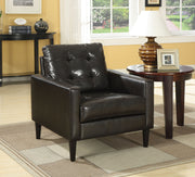 30" Espresso and Black Faux Leather Arm Chair And Toss Pillow-Accent Chairs-DECOROLALA