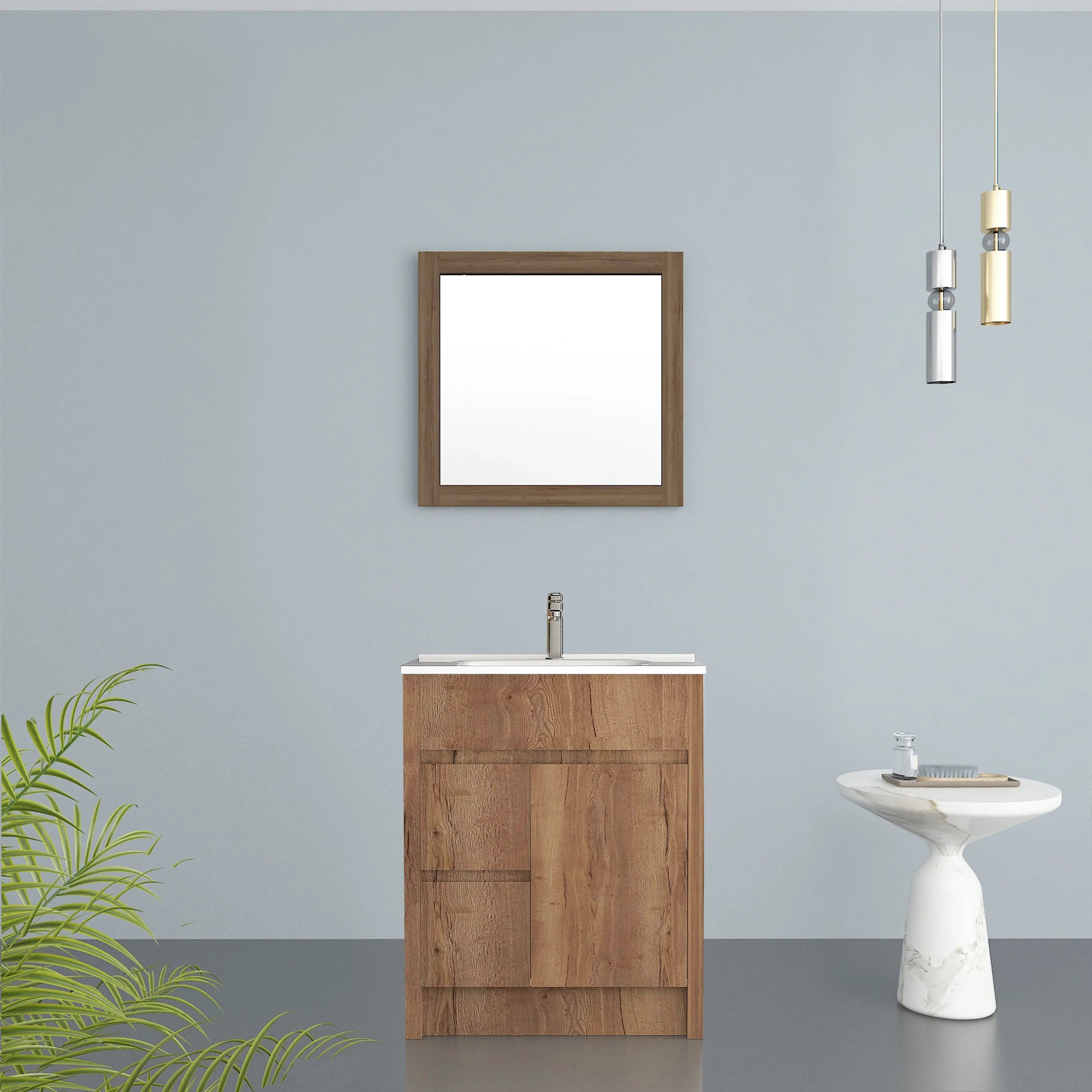 30" Frosted Oak Rectangular Framed Mirror - Designed for Horizontal & Vertical Installation